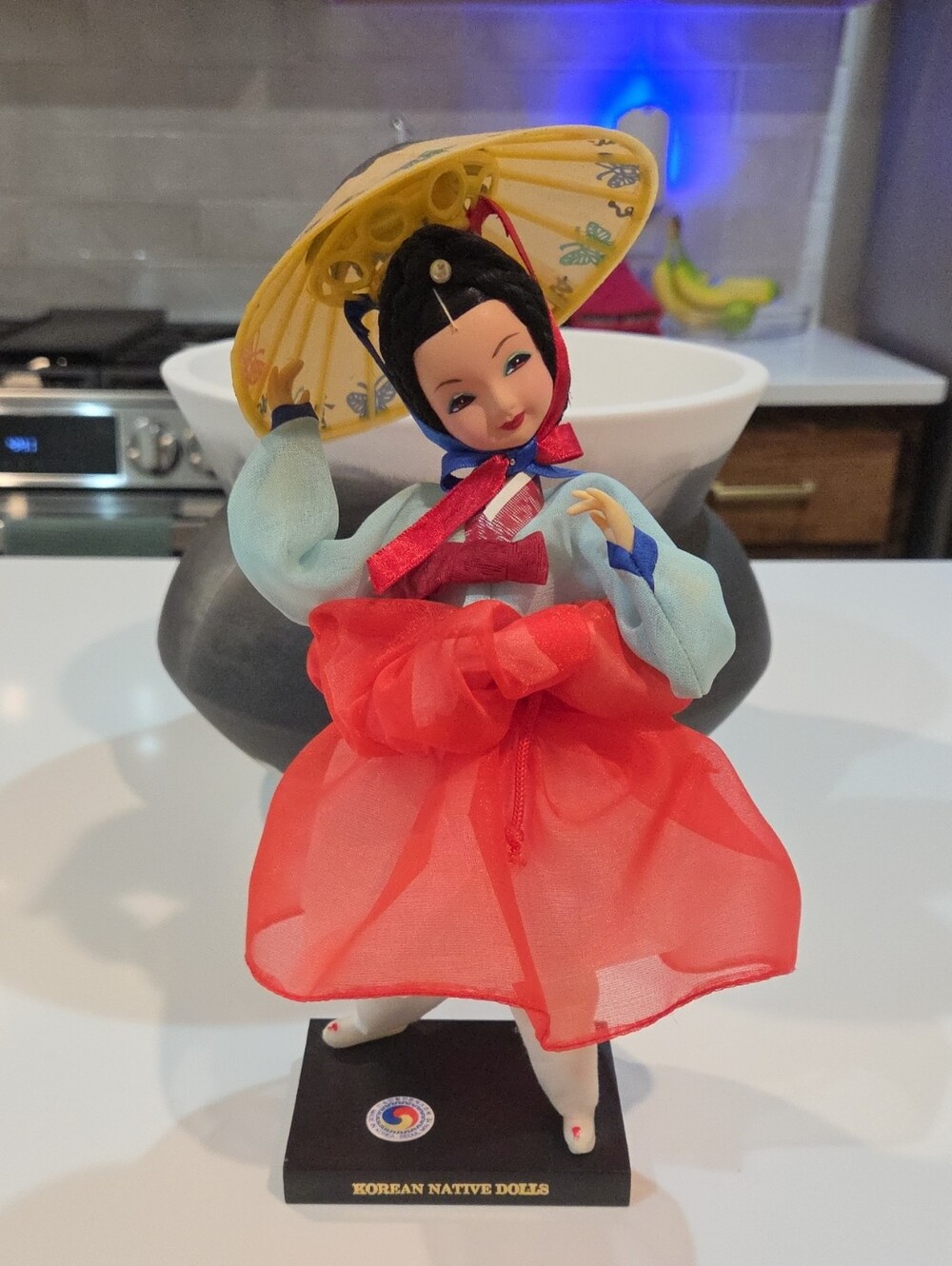 Korean Native Doll in Red and Light Blue Traditional Hanbok